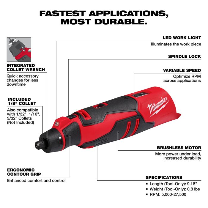 Milwaukee Tool M12 FUEL 12V 1/4 in. Lithium-Ion sans balai, sans fil, à